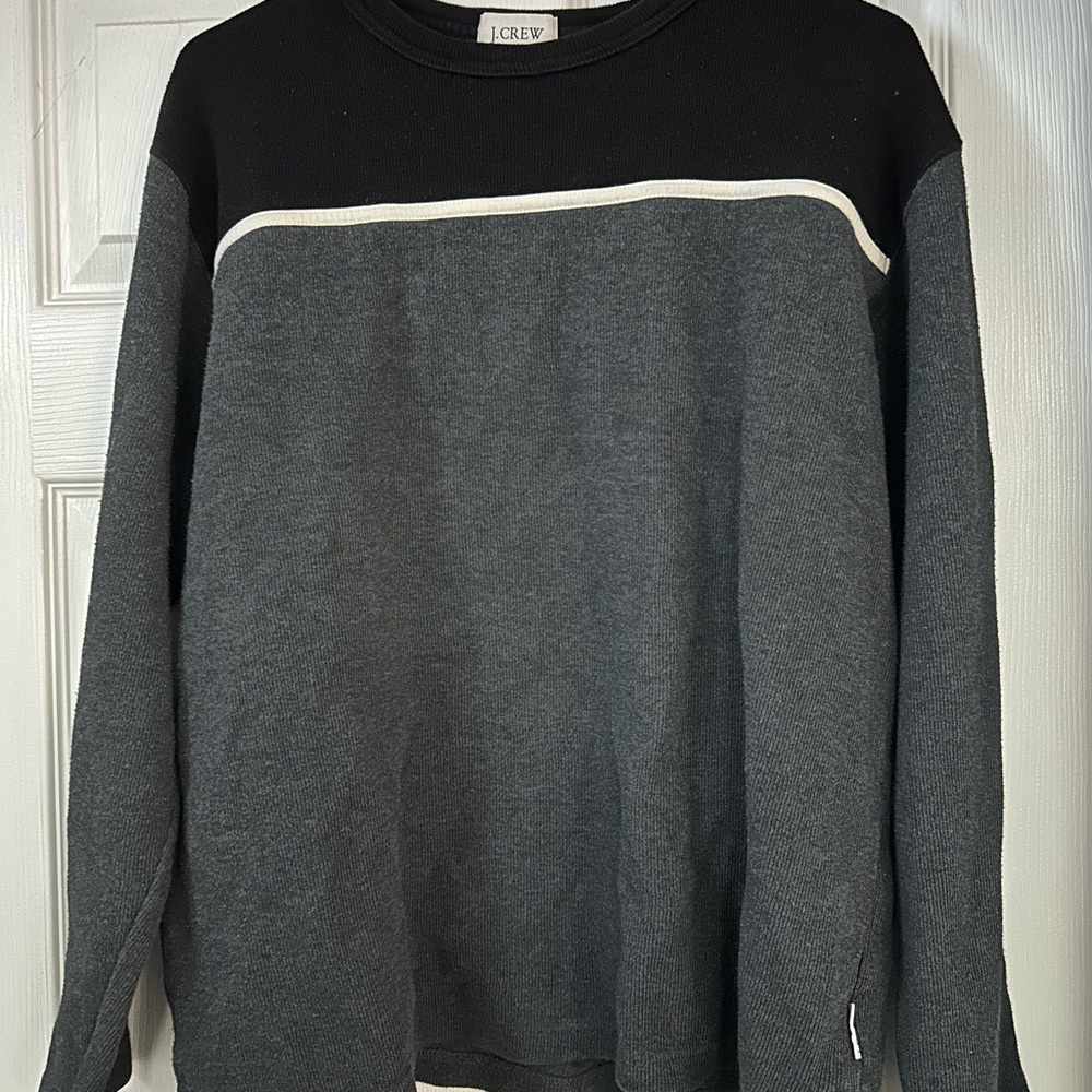 J. Crew Black and Gray Crewneck Sweater with Color-Block Design